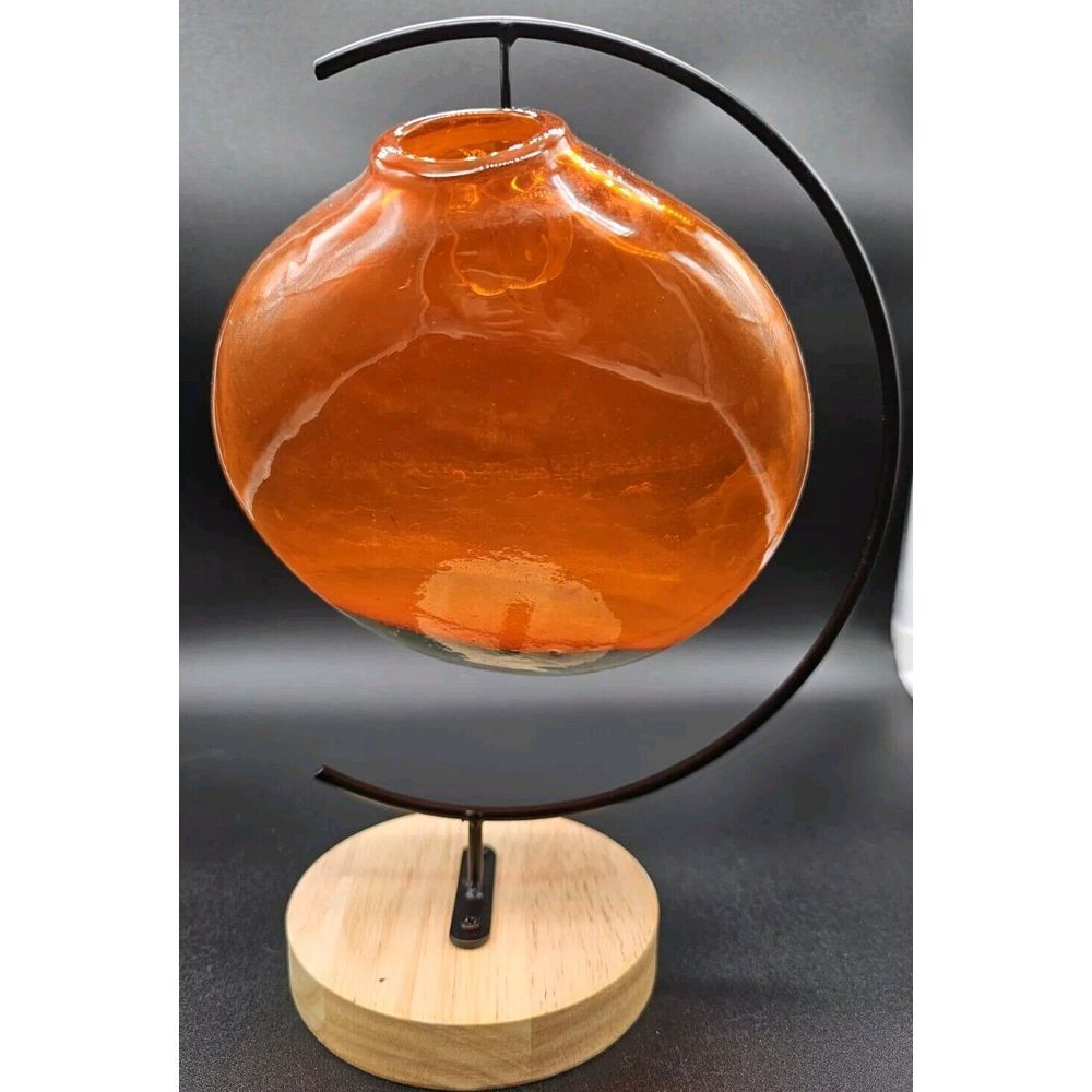 Hand Blown‎ Orange Art Glass Hanging Vase Sun Catcher Unique